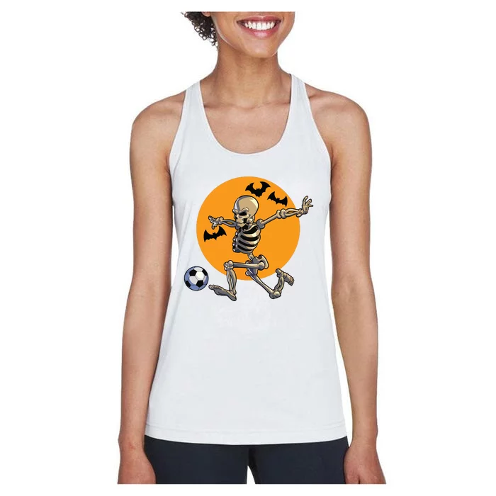 Soccer Skeleton Halloween Boy Soccer Player Halloween Women's Racerback Tank