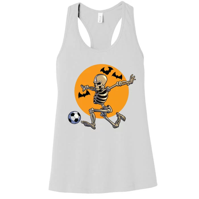 Soccer Skeleton Halloween Boy Soccer Player Halloween Women's Racerback Tank