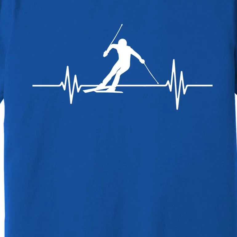 Skiing Ski Heartbeat For Skiers Winter Sports Fans Cute Gift Premium T-Shirt