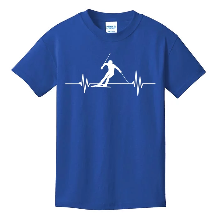 Skiing Ski Heartbeat For Skiers Winter Sports Fans Cute Gift Kids T-Shirt