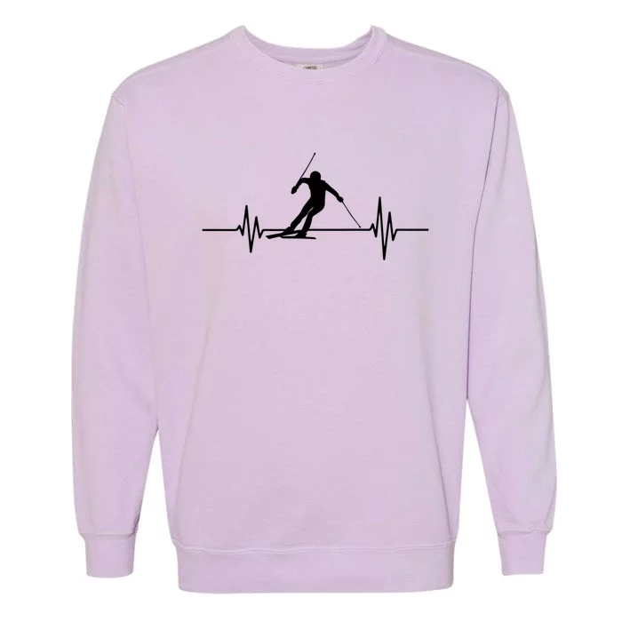 Skiing Ski Heartbeat For Skiers Winter Sports Fans Cute Gift Garment-Dyed Sweatshirt