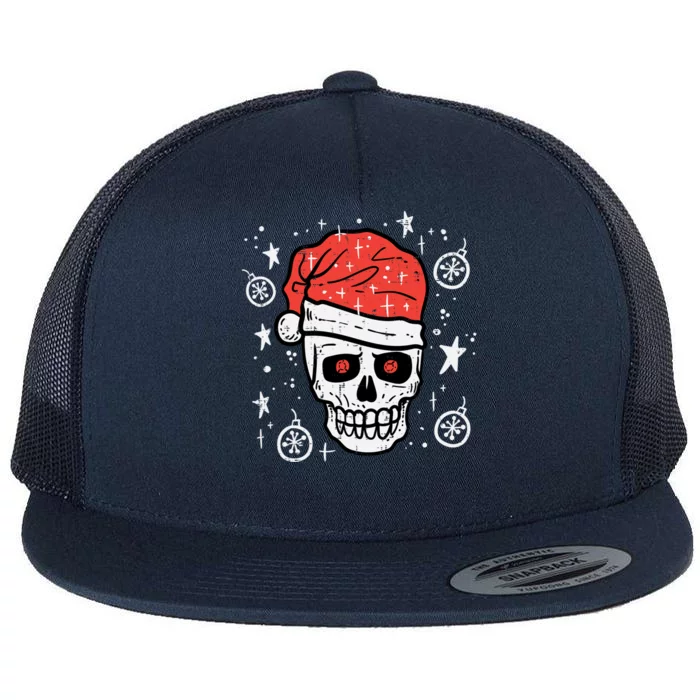 Skull Santa Hat Funny Christmas Xmas Pajama Gift Flat Bill Trucker Hat