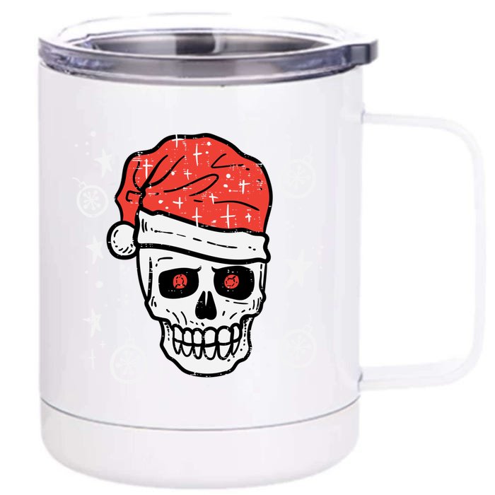 Skull Santa Hat Funny Christmas Xmas Pajama Gift Front & Back 12oz Stainless Steel Tumbler Cup