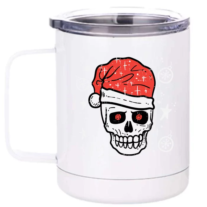 Skull Santa Hat Funny Christmas Xmas Pajama Gift Front & Back 12oz Stainless Steel Tumbler Cup