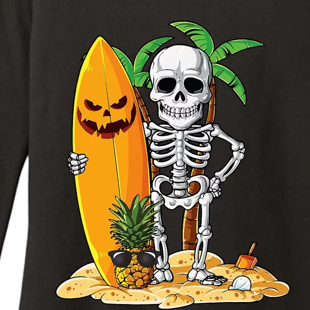 Skeleton Surfing Halloween Hawaii Hawaiian Surfer Womens CVC Long Sleeve Shirt