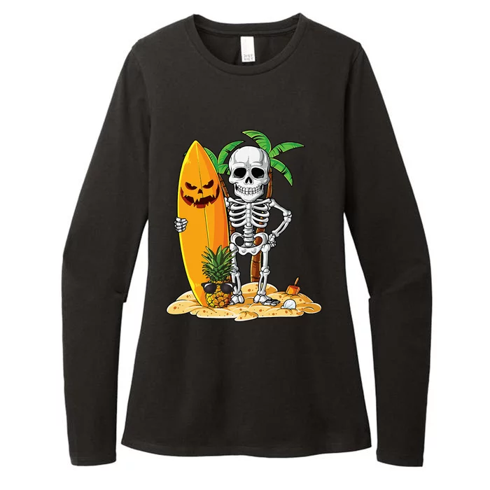 Skeleton Surfing Halloween Hawaii Hawaiian Surfer Womens CVC Long Sleeve Shirt