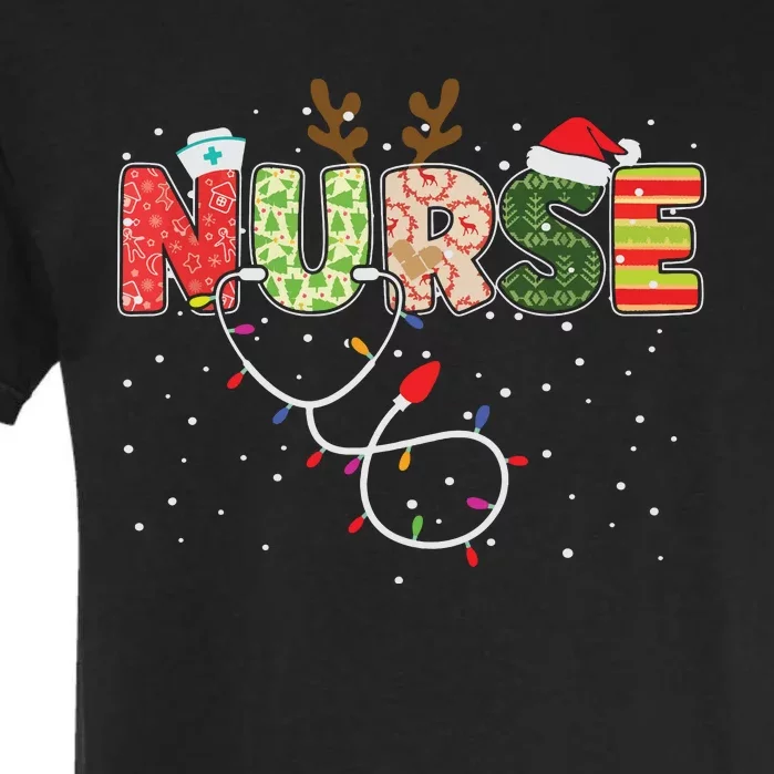 Stethoscope Santa Hat Reindeer Xmas Christmas Nurse Garment-Dyed Heavyweight T-Shirt