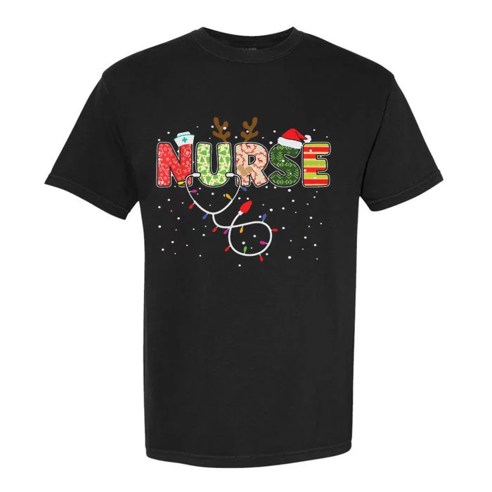 Stethoscope Santa Hat Reindeer Xmas Christmas Nurse Garment-Dyed Heavyweight T-Shirt