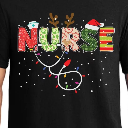 Stethoscope Santa Hat Reindeer Xmas Christmas Nurse Pajama Set