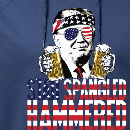 Star Spangled Hammered President Donald Trump Beer Lover Performance Fleece Hoodie