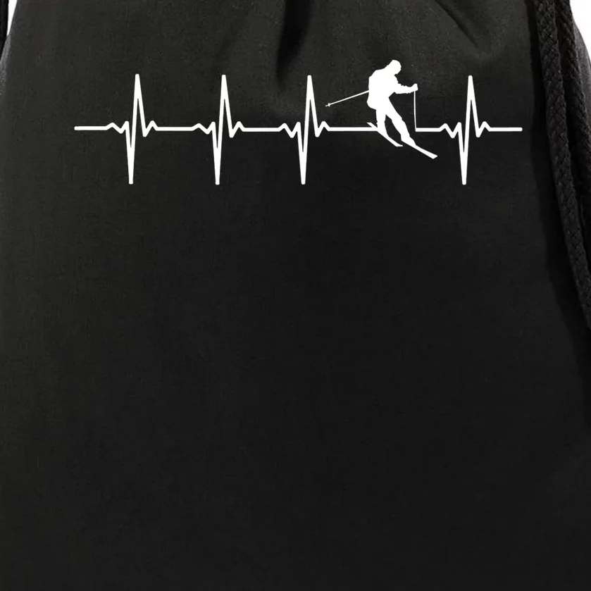 Skiing Ski Heartbeat TShirt Gift For Skiers Drawstring Bag