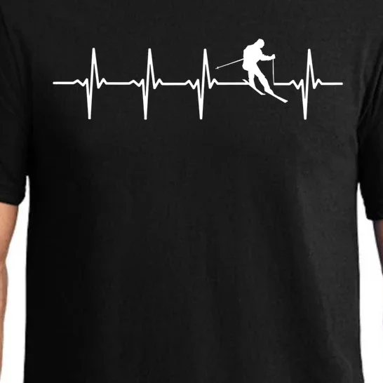 Skiing Ski Heartbeat TShirt Gift For Skiers Pajama Set