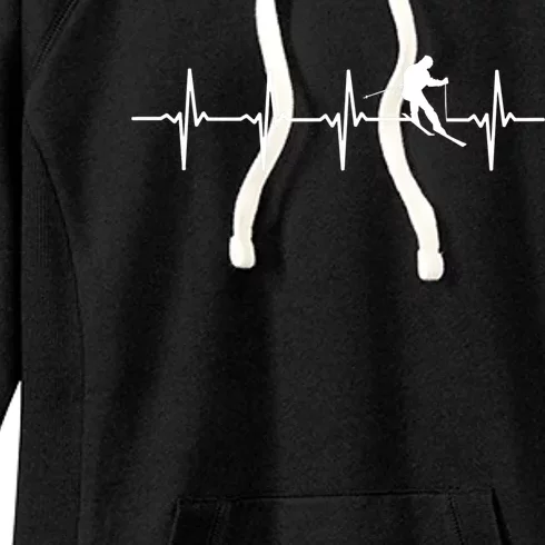 Skiing Ski Heartbeat TShirt Gift For Skiers Women's Fleece Hoodie