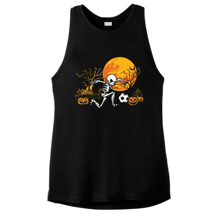 Soccer Skeleton Halloween Boy Soccer Player Halloween Ladies Tri-Blend Wicking Tank