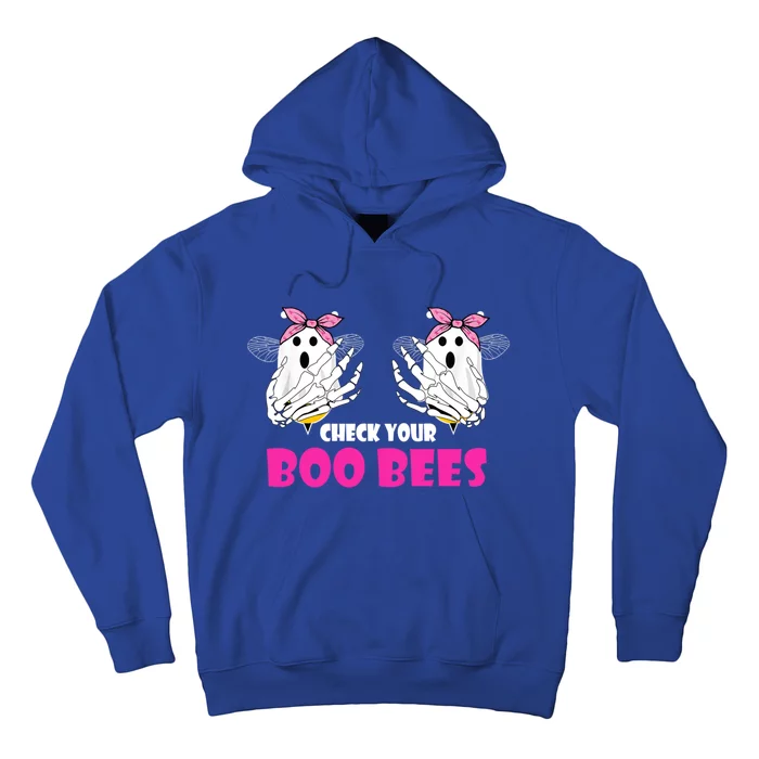 Skull Skeleton Hand Check Your Boo Bees Breast Cancer Fight Cute Gift Hoodie