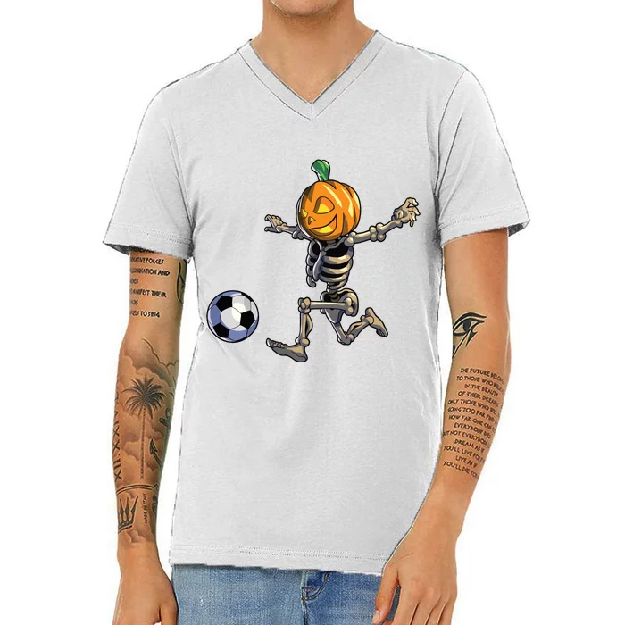 Soccer Skeleton Halloween Boy Soccer Halloween V-Neck T-Shirt