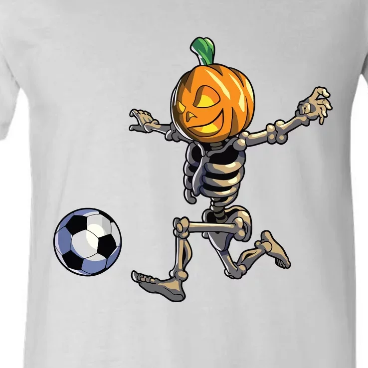 Soccer Skeleton Halloween Boy Soccer Halloween V-Neck T-Shirt