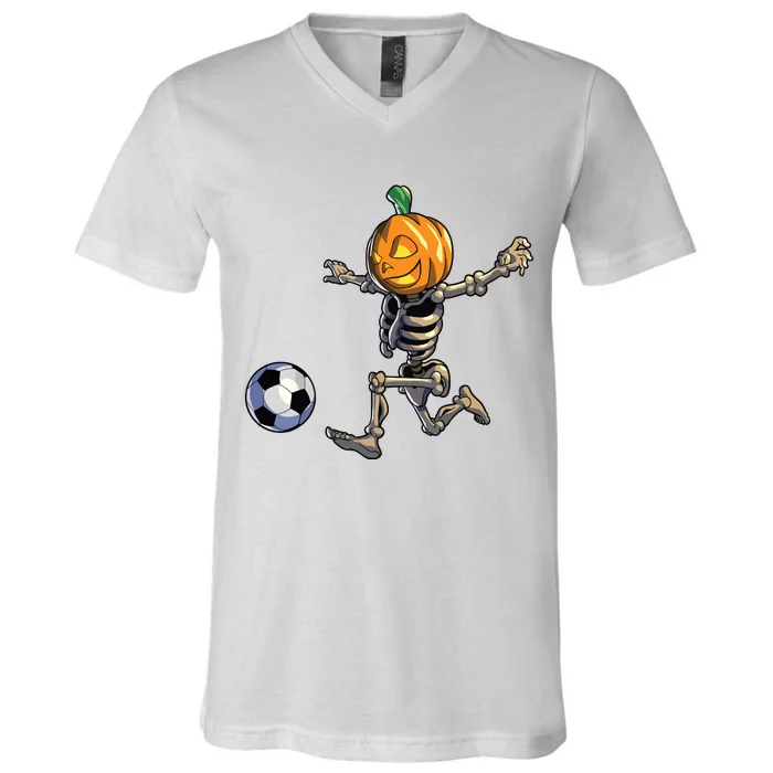 Soccer Skeleton Halloween Boy Soccer Halloween V-Neck T-Shirt