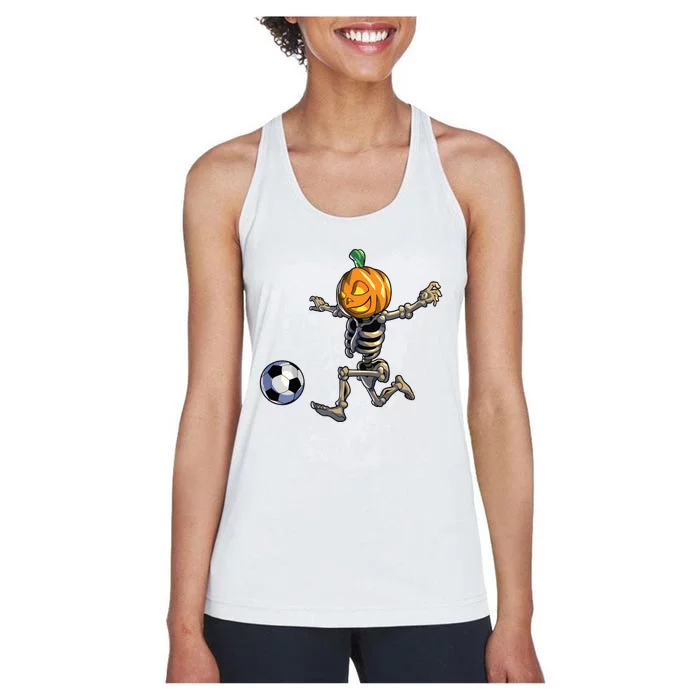 Soccer Skeleton Halloween Boy Soccer Halloween Women's Racerback Tank