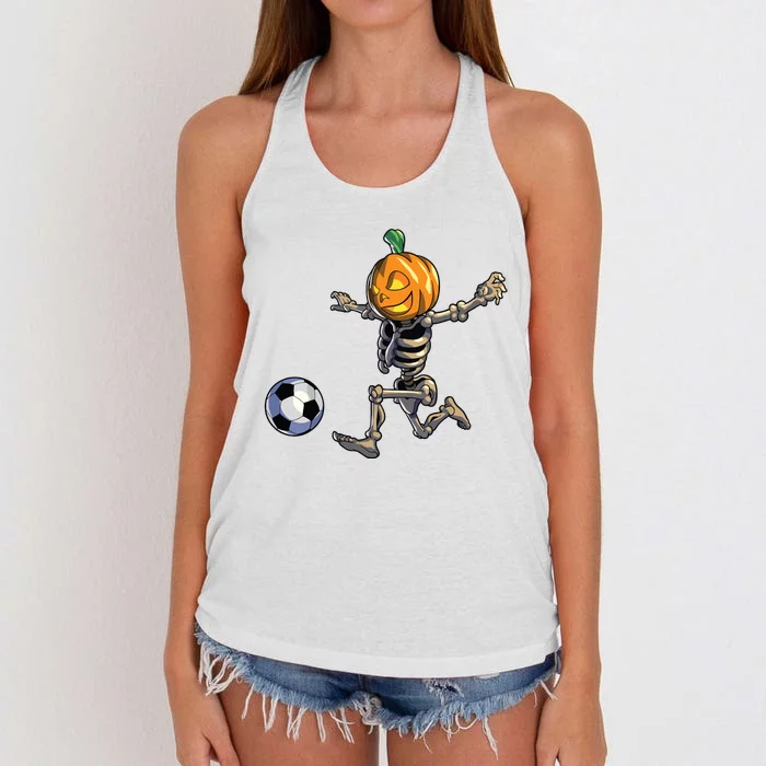 Soccer Skeleton Halloween Boy Soccer Halloween Women's Knotted Racerback Tank