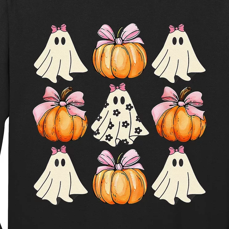 Spooky Season Halloween Ghost Pumpkin Ribbon Coquette Bow Gift Long Sleeve Shirt