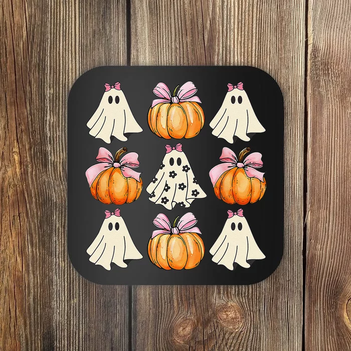 Spooky Season Halloween Ghost Pumpkin Ribbon Coquette Bow Gift Coaster