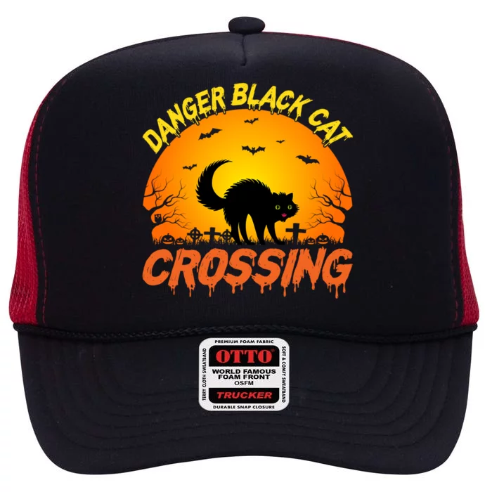 Scary Spooky Halloween Graveyard Cat Crossing Great Gift High Crown Mesh Trucker Hat