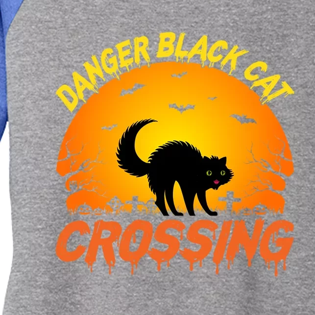 Scary Spooky Halloween Graveyard Cat Crossing Great Gift Women's Tri-Blend 3/4-Sleeve Raglan Shirt