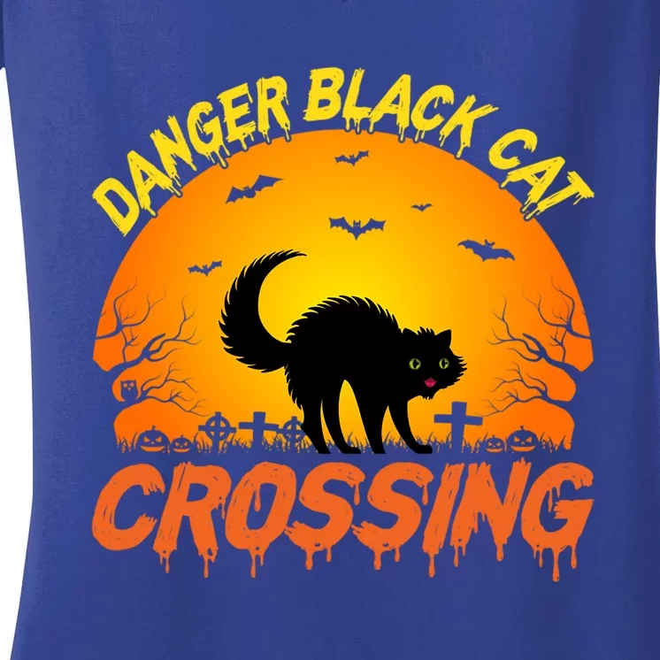 Scary Spooky Halloween Graveyard Cat Crossing Great Gift Women's V-Neck T-Shirt