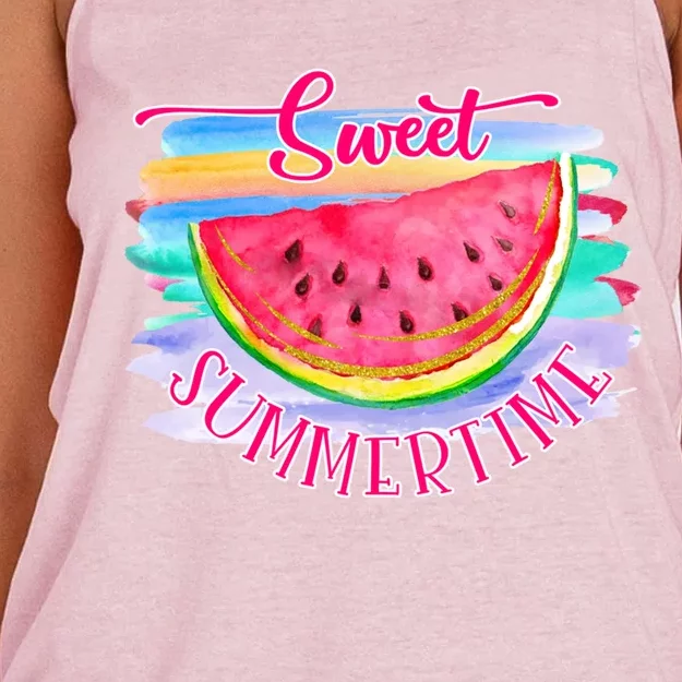 Sweet Summertime Hello Summer Vibes Beach Vacay Watermelon Great Gift Women's Knotted Racerback Tank