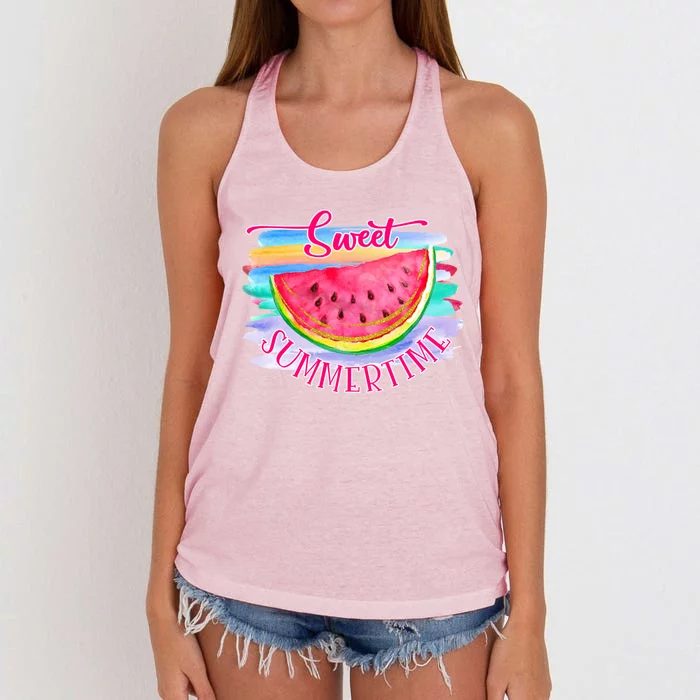 Sweet Summertime Hello Summer Vibes Beach Vacay Watermelon Great Gift Women's Knotted Racerback Tank