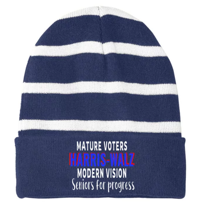 Seniors Support Harris Walz 2024 Election Striped Beanie with Solid Band