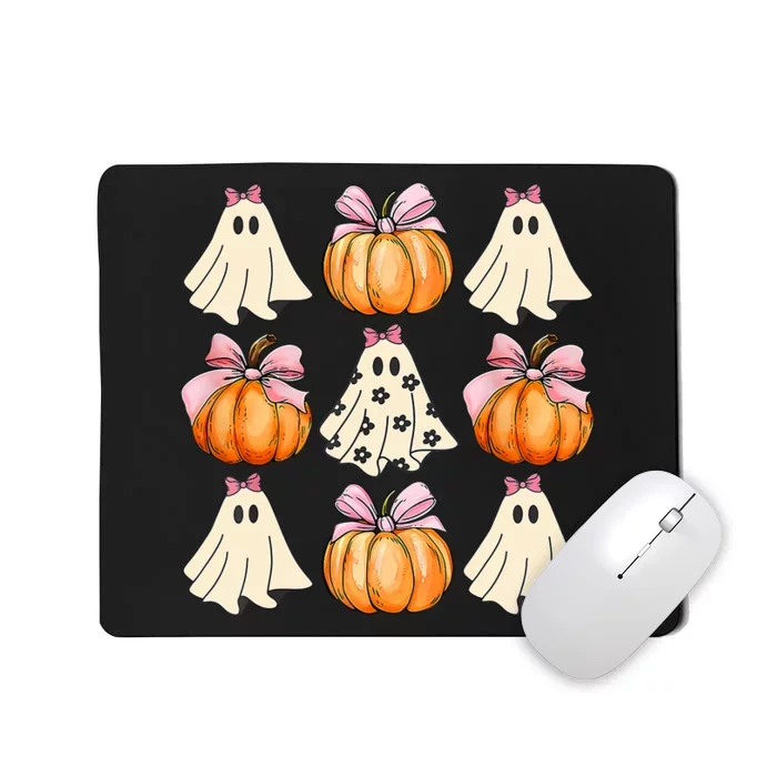 Spooky Season Halloween Ghost Pumpkin Ribbon Coquette Bow Mousepad