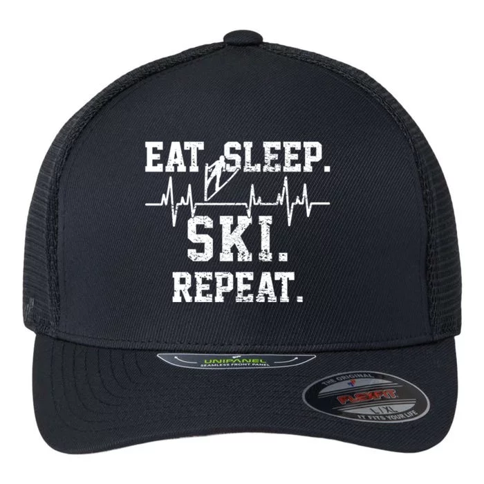 Ski Skiing Heartbeat Gift Flexfit Unipanel Trucker Cap