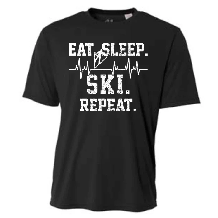 Ski Skiing Heartbeat Gift Cooling Performance Crew T-Shirt