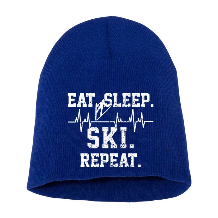 Ski Skiing Heartbeat Gift Short Acrylic Beanie