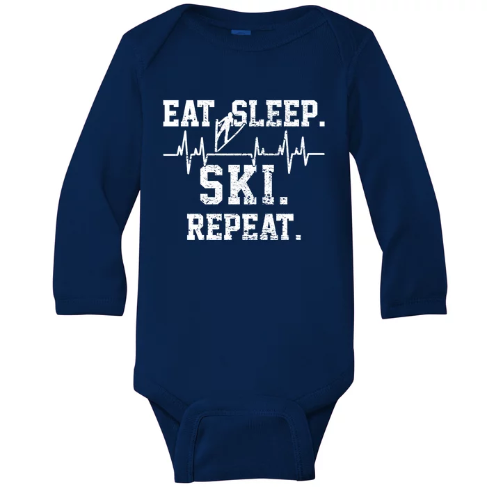 Ski Skiing Heartbeat Gift Baby Long Sleeve Bodysuit