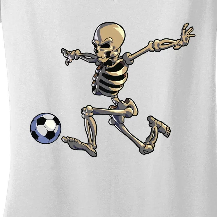 Soccer Skeleton Halloween Boy Soccer Player Halloween Women's V-Neck T-Shirt