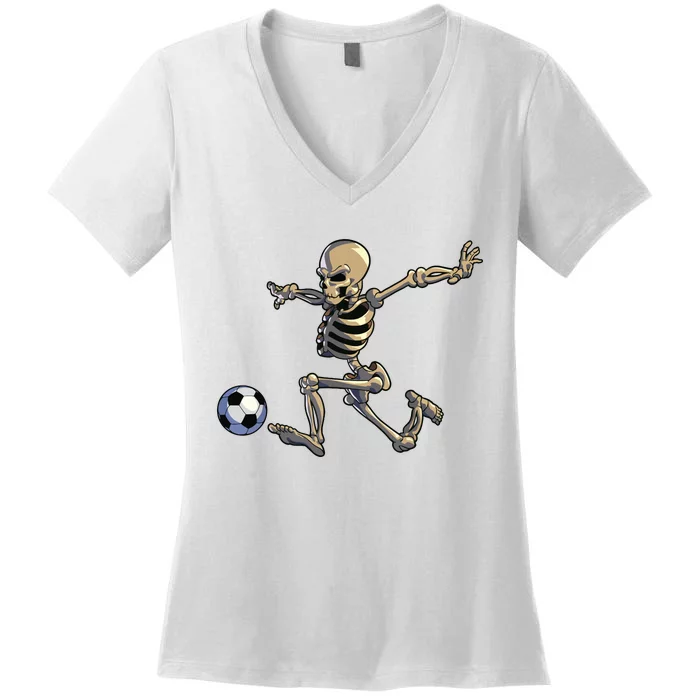 Soccer Skeleton Halloween Boy Soccer Player Halloween Women's V-Neck T-Shirt