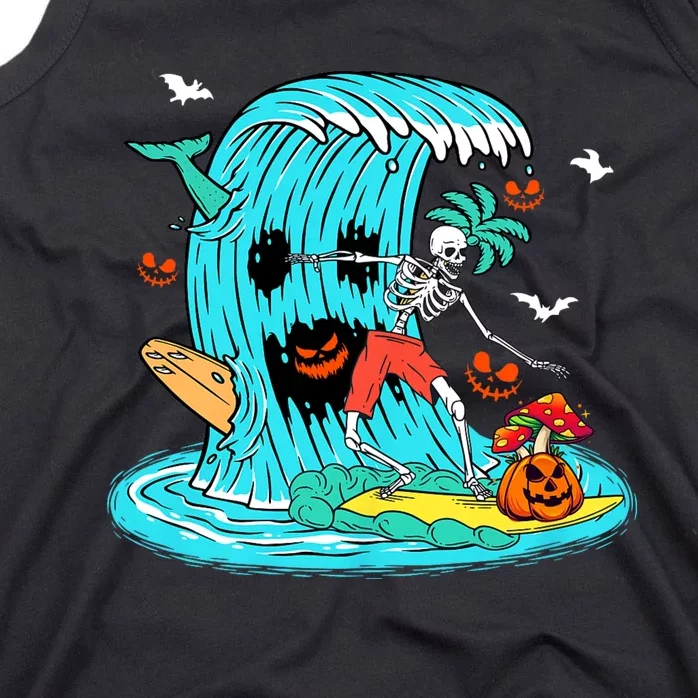 Skeleton Surfing Hawaiian Halloween Surfer Horror Pumpkin Tank Top