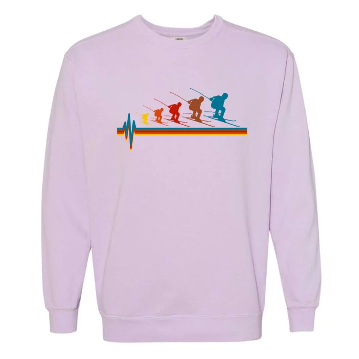 Skiing Ski Heartbeat Skier Retro Vintage Great Gift Garment-Dyed Sweatshirt