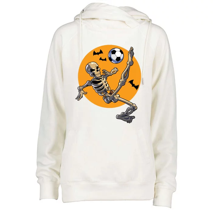 Soccer Skeleton Halloween Skeleton Soccer Player Womens Funnel Neck Pullover Hood