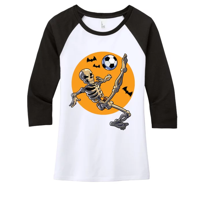 Soccer Skeleton Halloween Skeleton Soccer Player Women's Tri-Blend 3/4-Sleeve Raglan Shirt