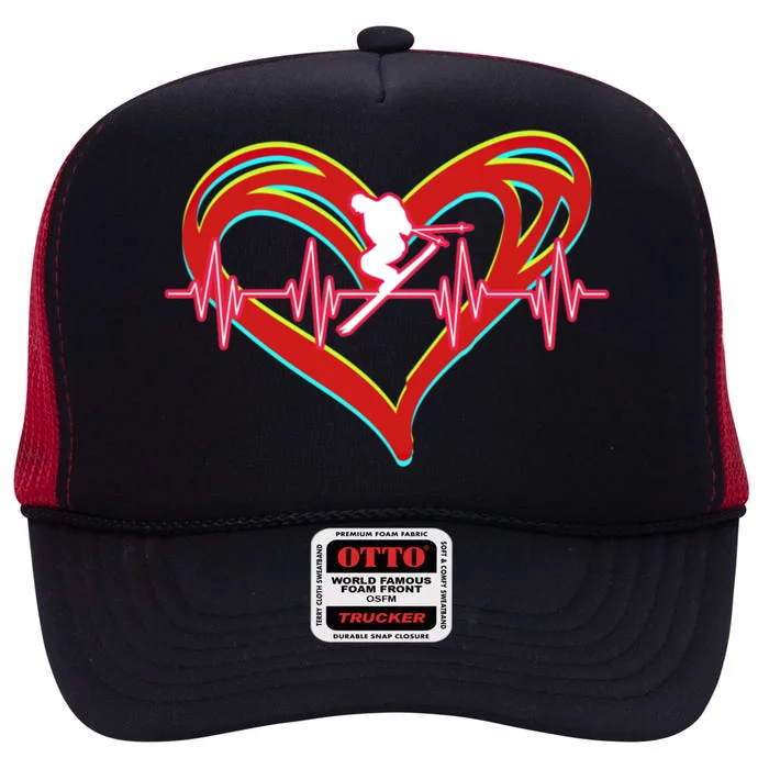 Snow Skiing Heartbeat Skiing Lover Adrenaline Junkie Gift High Crown Mesh Trucker Hat