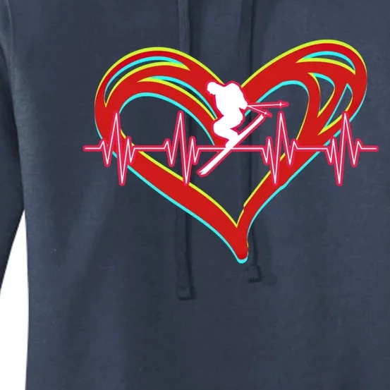 Snow Skiing Heartbeat Skiing Lover Adrenaline Junkie Gift Women's Pullover Hoodie