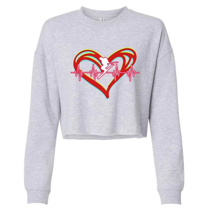 Snow Skiing Heartbeat Skiing Lover Adrenaline Junkie Gift Cropped Pullover Crew