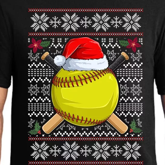 Softball Santa Hat Ugly Christmas Funny Sport Lover Gift Pajama Set