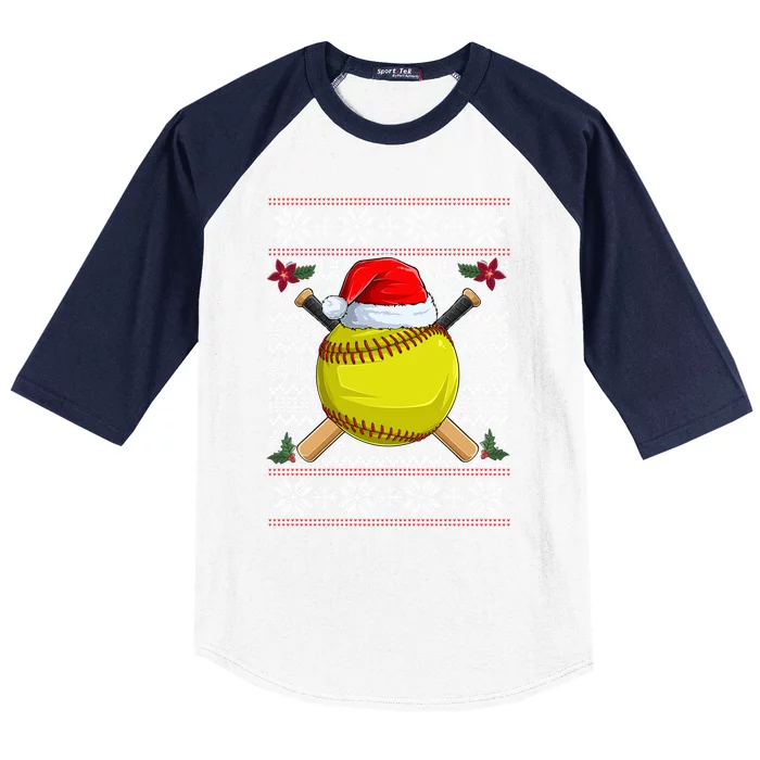 Softball Santa Hat Ugly Christmas Funny Sport Lover Gift Baseball Sleeve Shirt