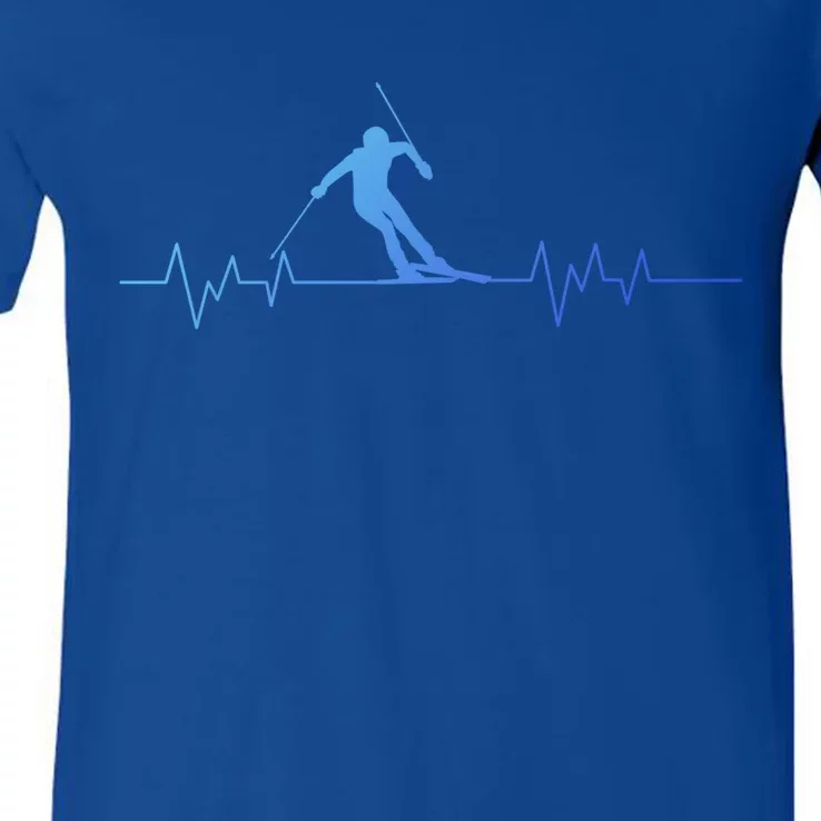 Skiing Ski Heartbeat For Skiers Great Gift V-Neck T-Shirt