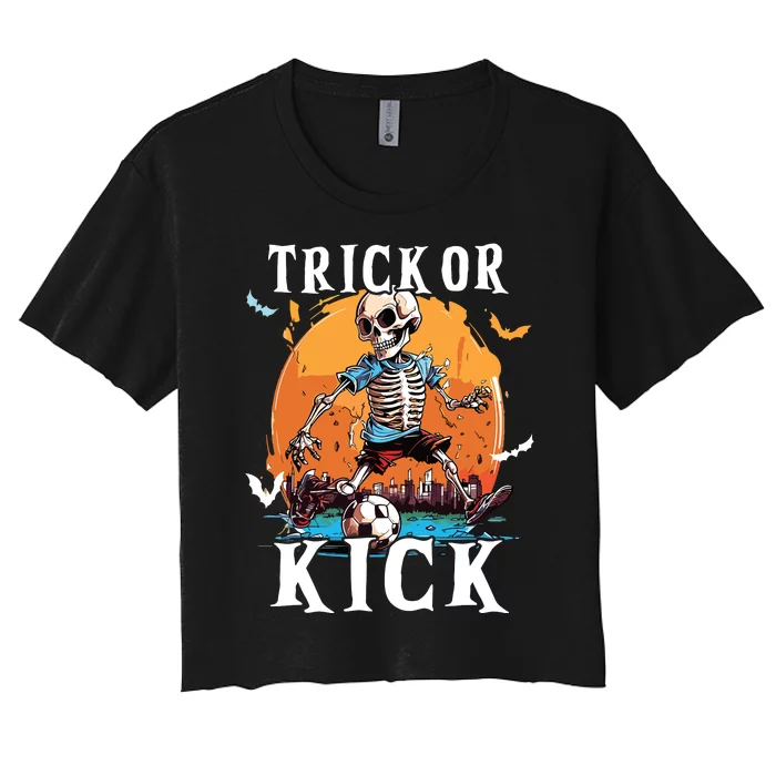 Soccer Skeleton Halloween Soccer Player Halloween Women's Crop Top Tee